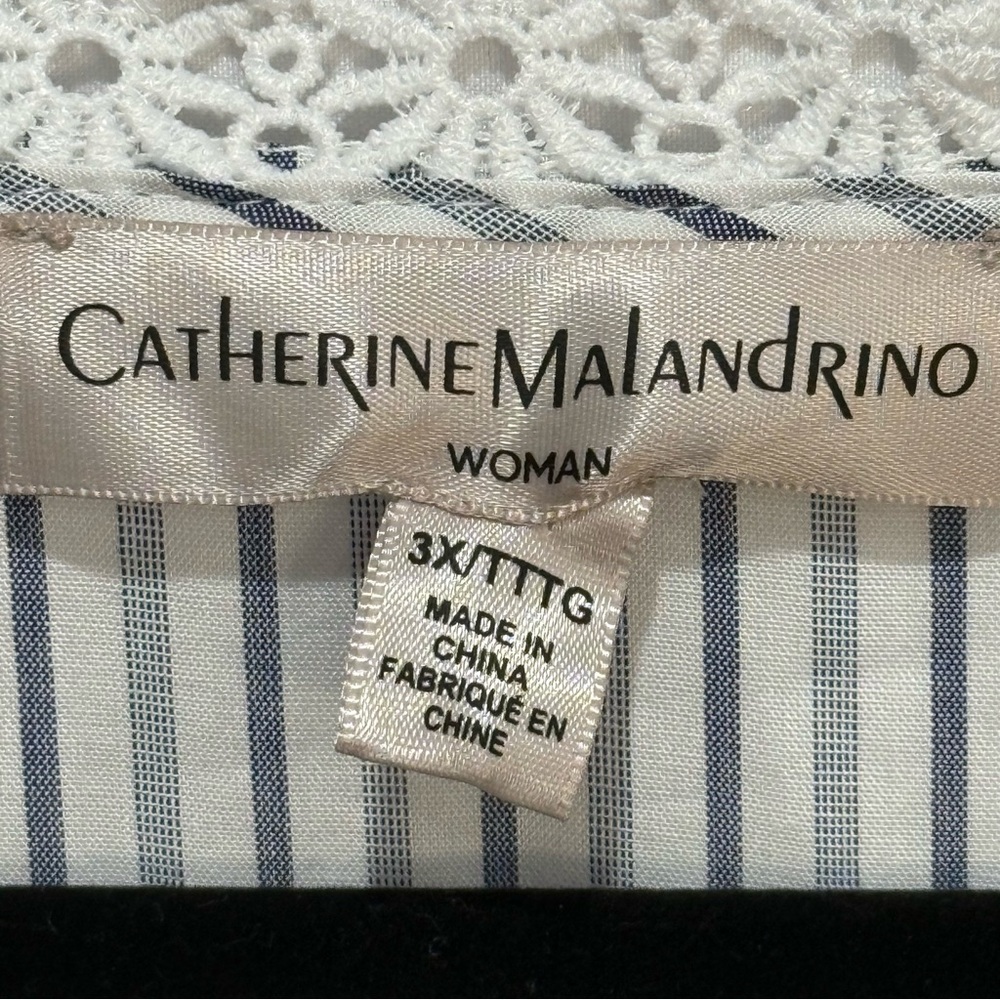 Catherine Malandrino 3X Striped Boho Blouse Lace Trim Top Cottagecore Coastal‎ - Picture 9 of 15